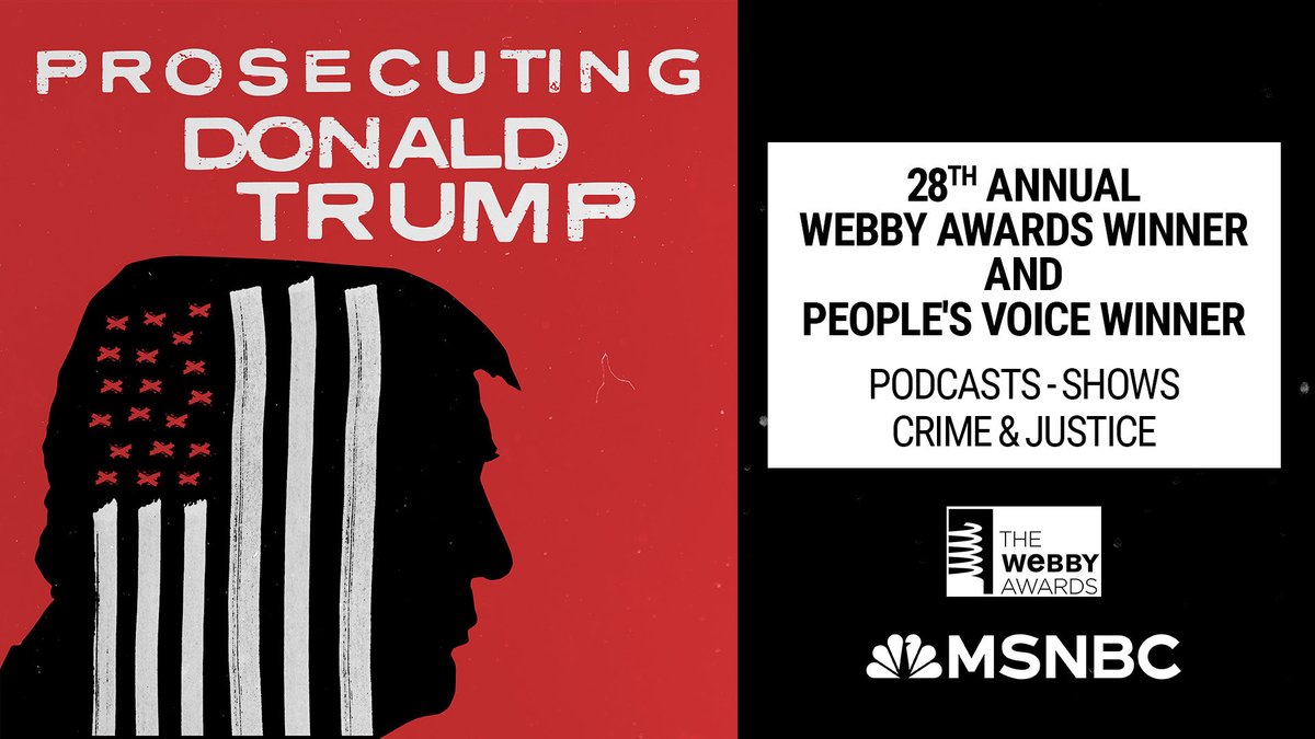 Thank you to our listeners! “Prosecuting Donald Trump” just won two Webby Awards for best Crime & Justice podcast and the fan-voted People’s Voice Webby! Keep listening for @AWeissmann_ and Mary McCord’s analysis of the historic Trump trials here: link.chtbl.com/kKDwm9Yw