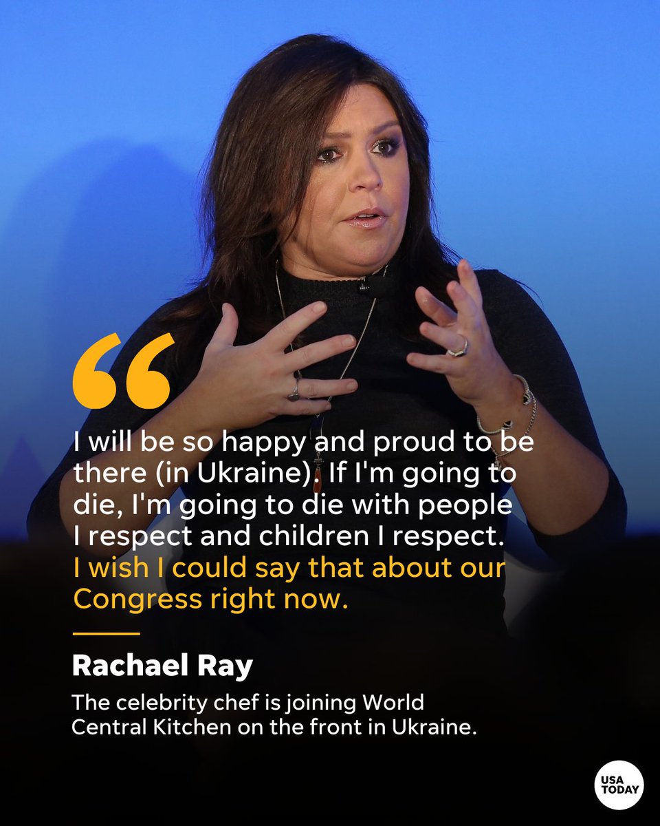 .@usatodaylife talked with @rachaelray, the celebrity chef who is joining World Central Kitchen in Ukraine. They also touched up on the topic of aid to Ukraine stalled in Congress. 

The package passed the House over the weekend and is now in the Senate. tinyurl.com/4p7rcbtf