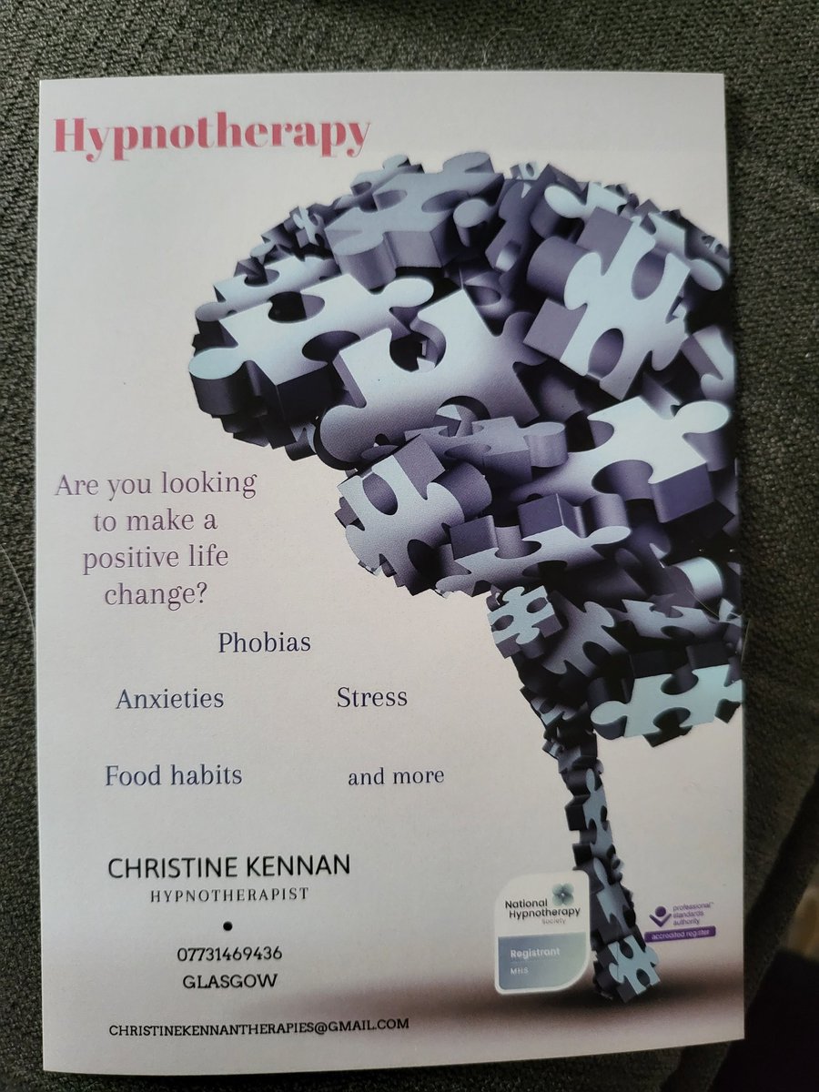 Well, with my Mrs now qualified as a hypnotherapist, she's looking for clients, and I said I'd spread the word. If you, or anyone you know is looking for support, don't hesitate to give her a shout!

#therapy #hypnotherapy