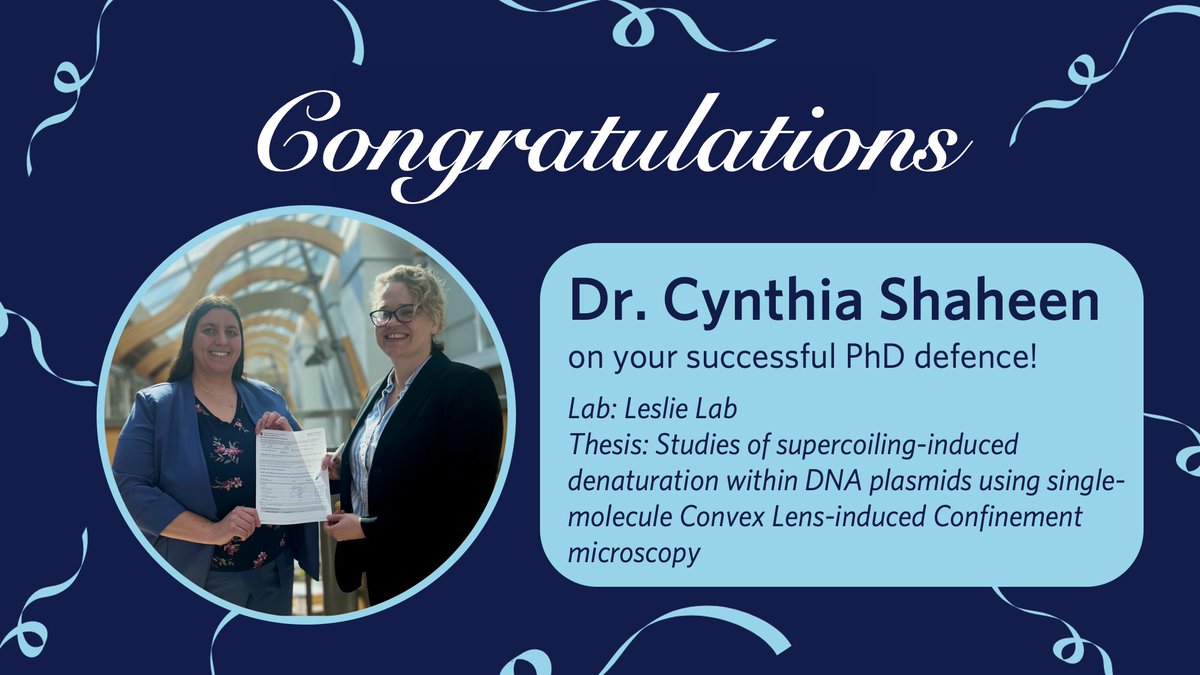 Congratulations to Dr. Cynthia Shaheen, the newest doctor in the #LeslieLab following her successful PhD defence!🎉🔬 @UBCGradSchool @ubcscience @UBCphas #biophysics