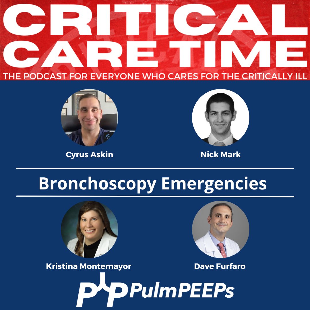 Can’t miss episode out today with <a href="/CritCareTime/">Critical Care Time</a> <a href="/nickmmark/">Nick Mark MD</a> <a href="/Askins_Razor/">Cyrus Askin, MD, FACP</a> <a href="/OnePagerICU/">ICU OnePager</a>  on Bronchoscopy in the ICU. 

We talk about times when the Bronch can be your best friend, or get you into, and then out of, trouble. Listen in!!

pulmpeeps.com/2024/04/23/70-…
