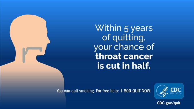 #DYK? Quitting smoking can reduce your chance of developing cancer and other health issues. Find free resources to help you quit at CDC.gov/quit. #TuesdayThoughts