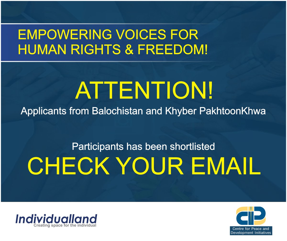 Exciting news for #humanrights advocates in #KhyberPakhtunkhwa and #Balochistan! Shortlisted candidates for our two-year capacity-building program have been notified via email. Check your inbox and share your excitement with #Rights4all! @cpdi_pakistan
