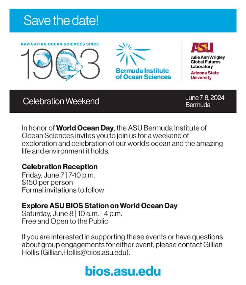 Next on our calendar: our World Ocean Day events in #Bermuda June 7-8. We expect our gala reception to sell out; and space at our accompanying Ocean Symposium is extremely limited. Reach out to hold your space now. 

#climate #STEM #climatescience #education #worldoceanday