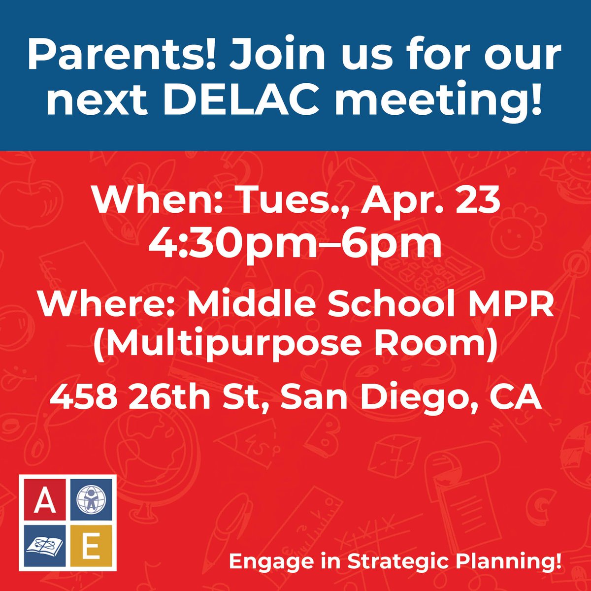 Join us for the upcoming DELAC meeting on April 23rd and be part of the conversation shaping your child's education. 🗓️

Engage with the council, ask questions, and make your voice heard. Your involvement matters: aeacs.org/delac
#ParentEngagement #AlbertEinsteinAcademy