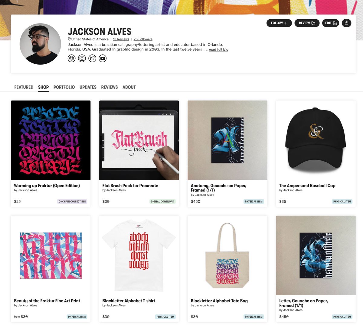 A new week means a new HUG Artist Storefront, and I’m thrilled to share @letterjack is officially open for business! Jackson Alves is an unparalleled calligraphy/lettering artist who shares his love of script through education. From his exclusive original paintings to