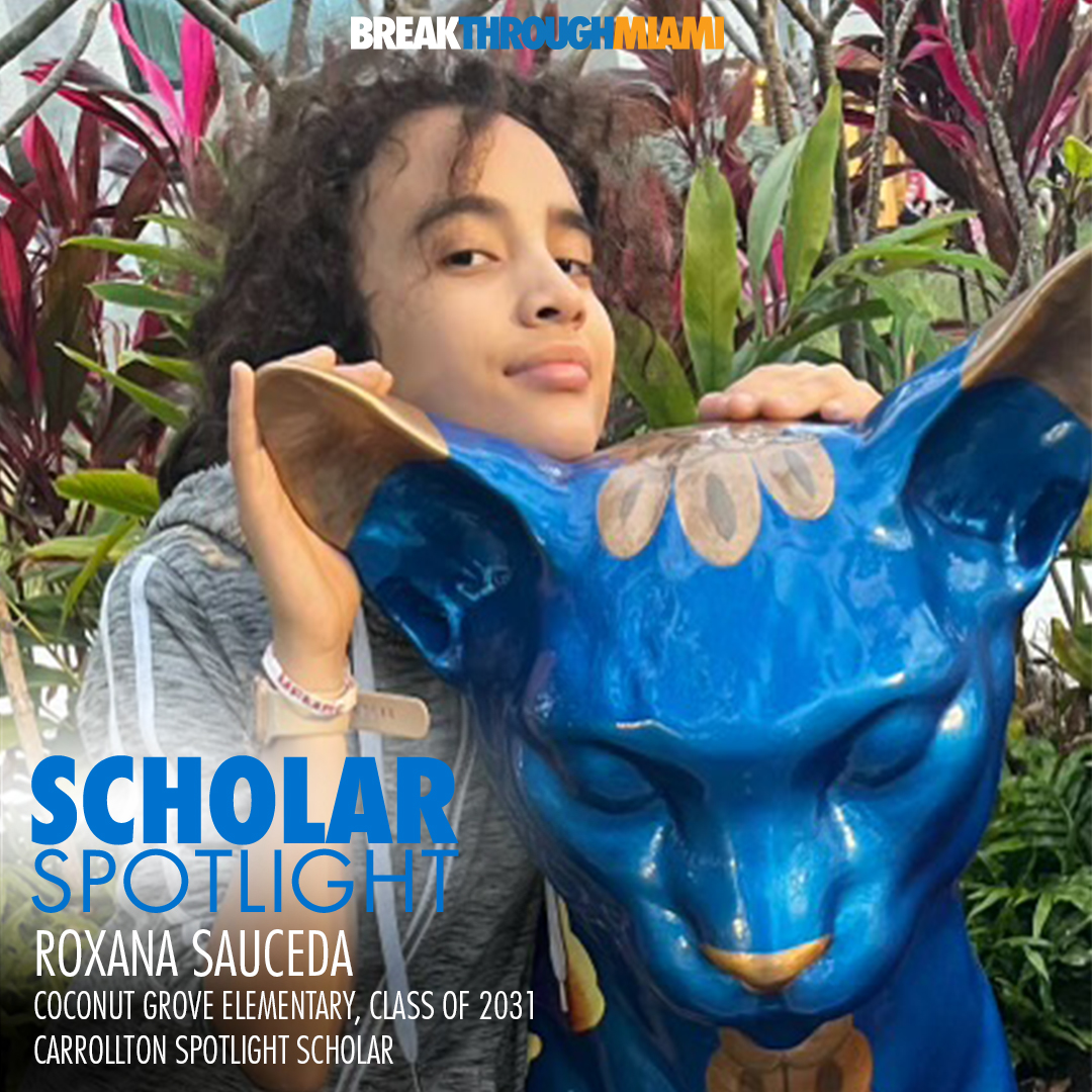 Shoutout to Breakthrough Miami Scholar Roxana Sauceda! 🍎 Roxy's 'breakalicious' energy and spirit is infectious and unique. Roxy arrives with a radiant smile every Breakthrough Saturday and is an essential member of our fifth-grade class.