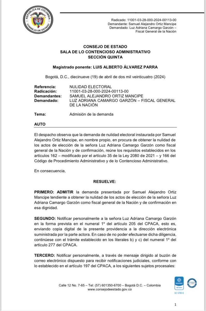 SOSPECHOSO que la sección más corrupta del Consejo de Estado @consejodeestado, la sec. 5ta, la que avaló las curules de Bollo Polo contra negritudes y de Jorgito 40, víctima, haya admitido demanda contra la Fiscal Luz Adriana Camargo. RARO que los medios sirvienta estén