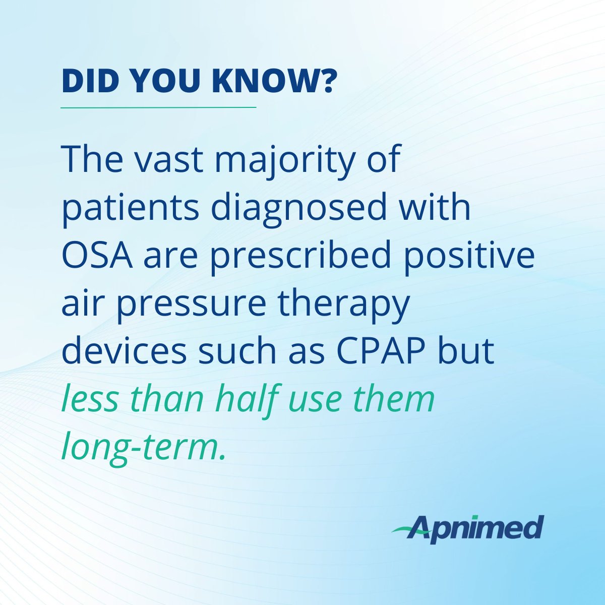 #DYK: < ½ of people prescribed CPAP for #OSA use the device long-term. Apnimed has made finding new oral therapies for OSA a priority & is working to transform treatment by focusing on the underlying cause of the condition. More: bit.ly/4afvAkG #SleepApneaEducationWeek