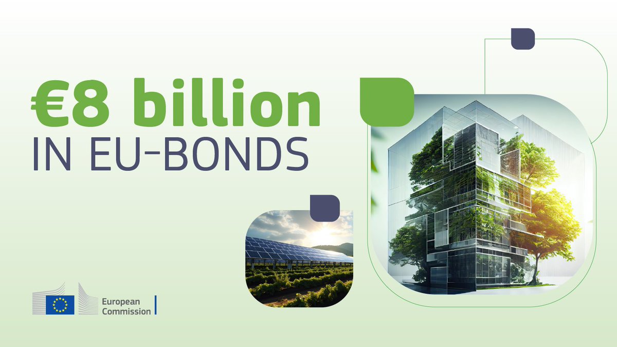 EU-Bonds help #Europe get fit for the future! 🇪🇺 💶 Today we raised a further €8 billion in #EU-bonds to continue to support #Europe's green and digital transition! 🌱📲 🔗 Read more here: europa.eu/1234567