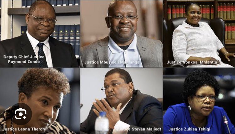RECUSAL OF JUDGES:
The following judges will likely recuse themselves for the IEC appeal since they sentenced Zuma to his 15-month prison term. 
They are Judges: Madlanga, Mhlantla, Theron, Majiet and Tshiqi.
Also CJ Zondo who chaired the Commission that was the complainant. 🧵