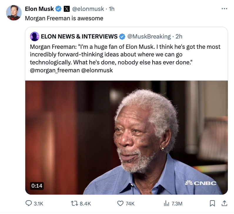 This interview is from 2016. Has anyone asked Morgan Freeman what he thinks of @elonmusk now?