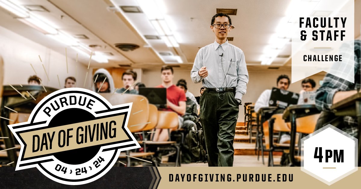PurdueConvos's tweet image. 📣 TOMORROW! One random faculty/staff who makes a gift on #PurdueDayofGiving from 4pm-5pm will be chosen, and #PurdueConvos will have a chance to win $500 in bonus funds! 

Learn more and make a gift on April 24th 👉 bit.ly/3Wb2IX7