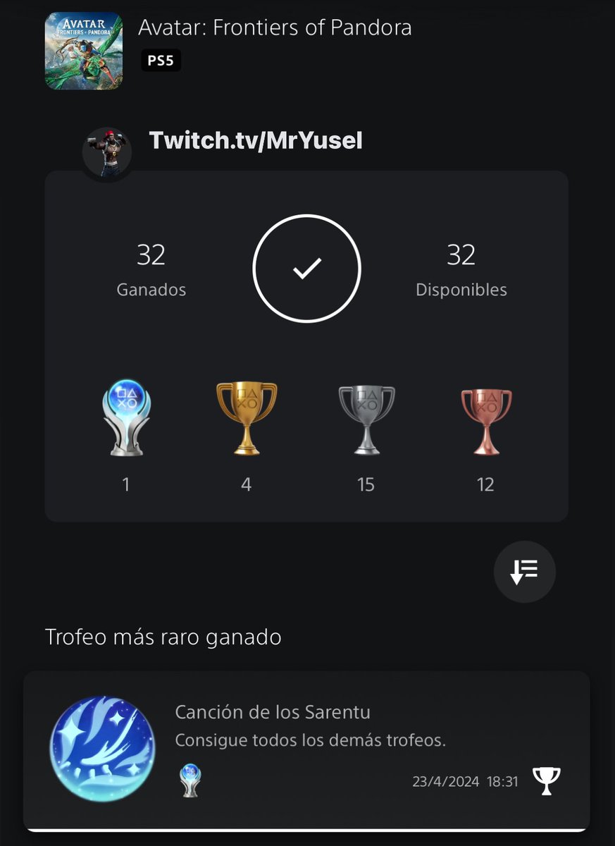 mryusel's tweet photo. Platino N•54 🏆 - Avatar: Frontiers of Pandora 🎮🔵
@PSPlusES @PlayStationES @PlayVerso https://t.co/wQfG1KcR3i