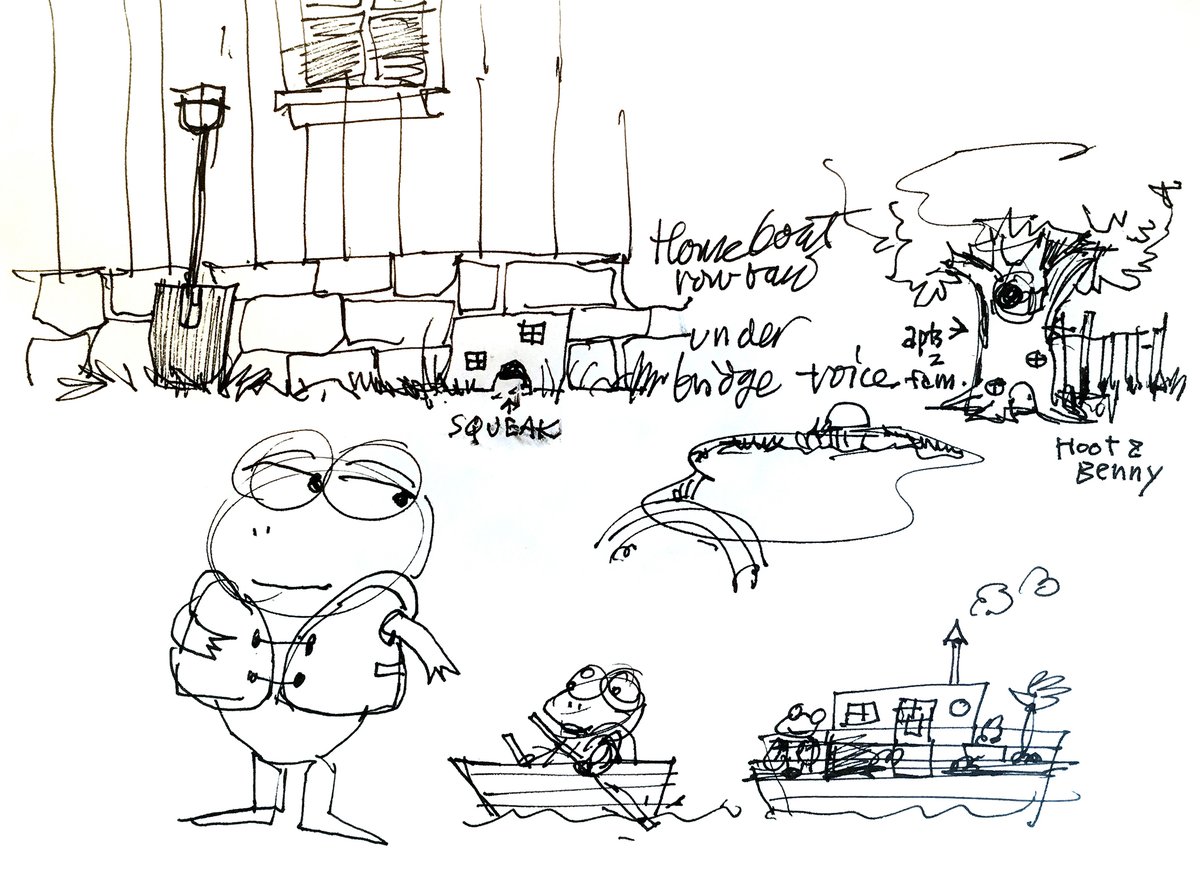 TolonBrown's tweet photo. Here's a brainstorming sketch from way back. Early versions of Hop, the Houseboat and the Treehouse. So early, in fact, that Hoot and Benny lived in the Treehouse because Filipa hadn't been invented yet. #HOP #StreamOnMax #HOPonMax #HOPdeepcuts @StreamOnMax https://t.co/Wwbdcxj4xE