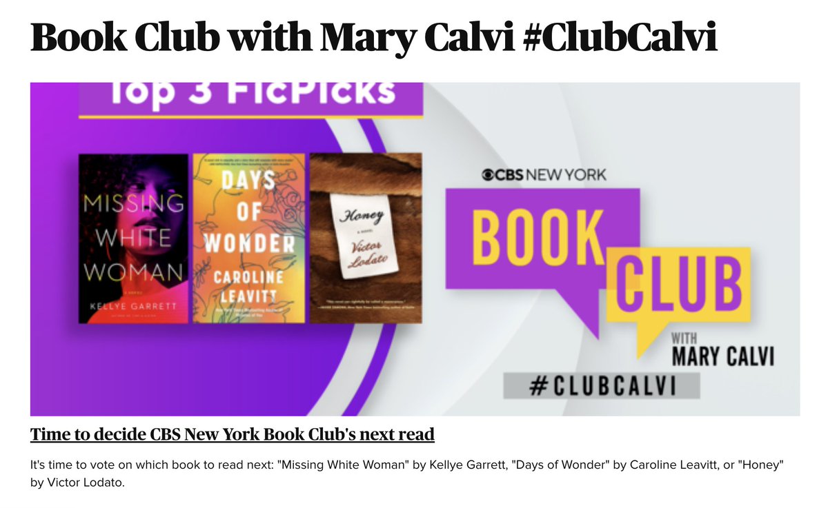 I am thrilled that Days of Wonder was a pick of CBS Mary Calvi Book club! You can vote for me! (Voting closes Sunday!) Vote here: cbslocalcorp.wufoo.com/forms/clubcalv…