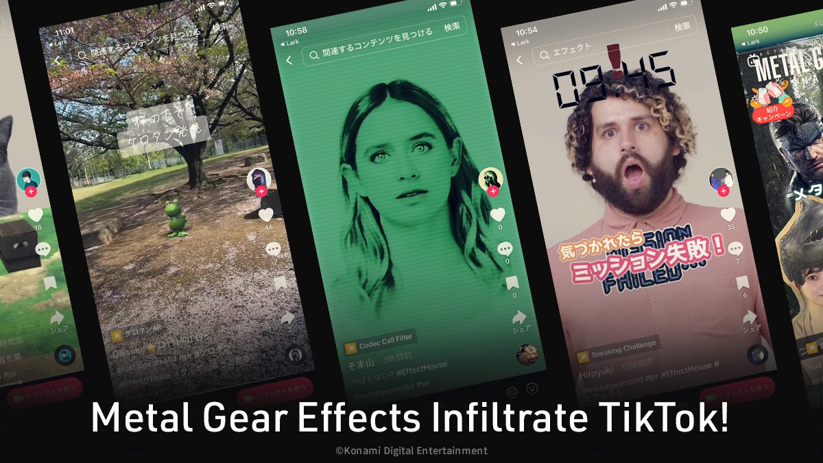 New Metal Gear effects have infiltrated @tiktok_us ❗️😮 Several new TikTok Effects inspired by Metal Gear Solid can be found on the app or via the official website: konami.com/mg/news/us/en/… Create your own content and make sure to tag us on TikTok: @(konami_en) 📲 Take a look…