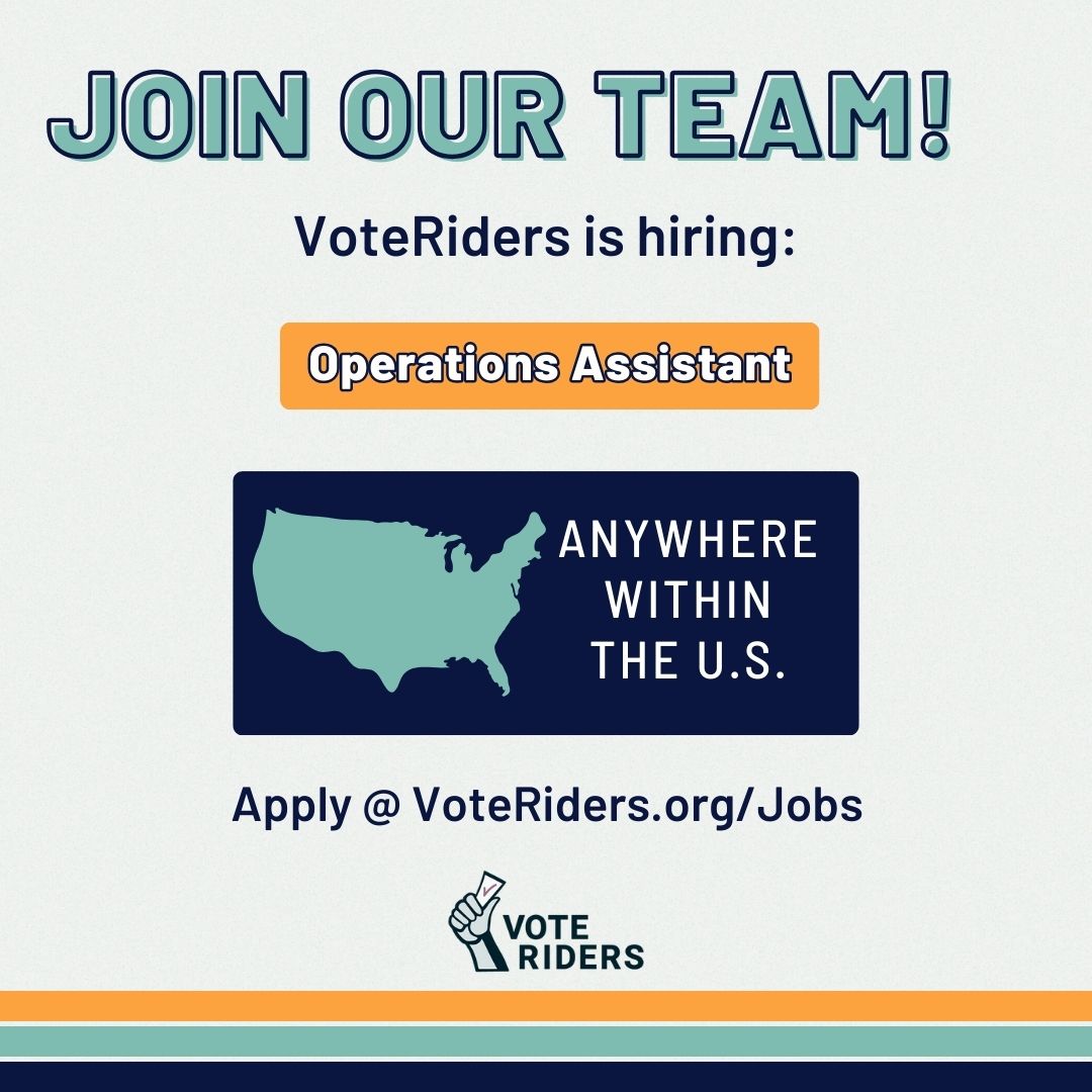 VoteRiders is hiring! 👏 We're on the hunt for a systems-minded Operations Assistant to support our growing team! This could be your chance to make a difference this critical election year & beyond. Learn more & share with your network! ⬇️ voteriders.org/jobs