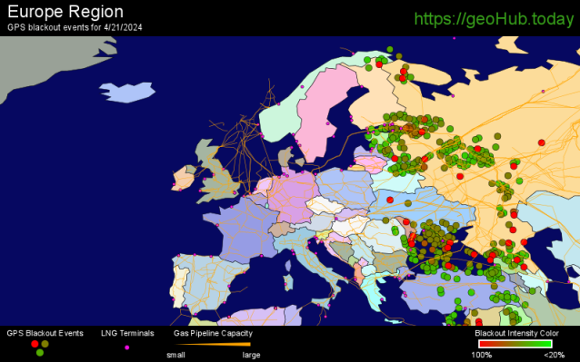 GeoHubToday's tweet photo. We're seeing much more increased activity over Ukraine air space this month

Way outside of the normal range of activity

The GPS denials over Ukraine have been increasing as a result https://t.co/4TmxlGDYSL