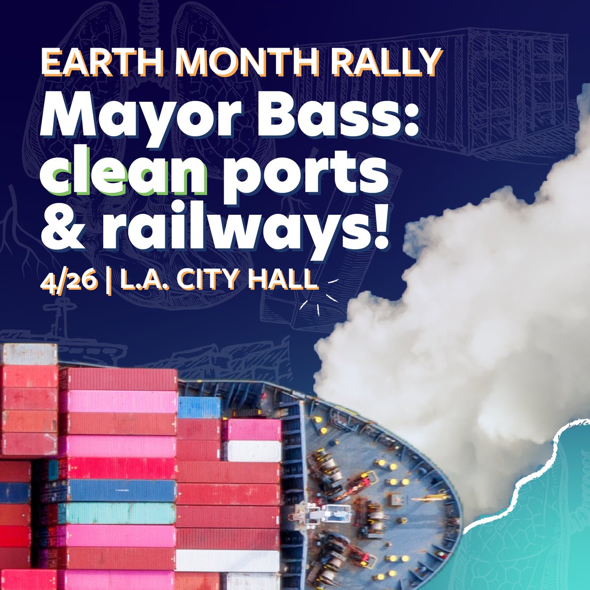 🚨Join us for a rally & die-in at LA City Hall to call on @MayorofLA to follow through on #ZeroEmission ports. Port pollution is an undercovered EJ issue, causing higher rates of health & respiratory diseases for portside residents. 🔗Link to RSVP: bit.ly/portadvocacy