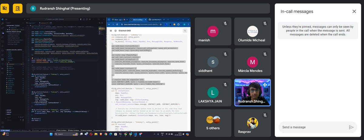 Rasprav10's tweet photo. While the space is happening on Twitter, a call with Oraichain Developers Advocates is ongoing! 💻

That's what building an ecosystem looks like! 🏗️

$ORAI #SamORAI ⚔️