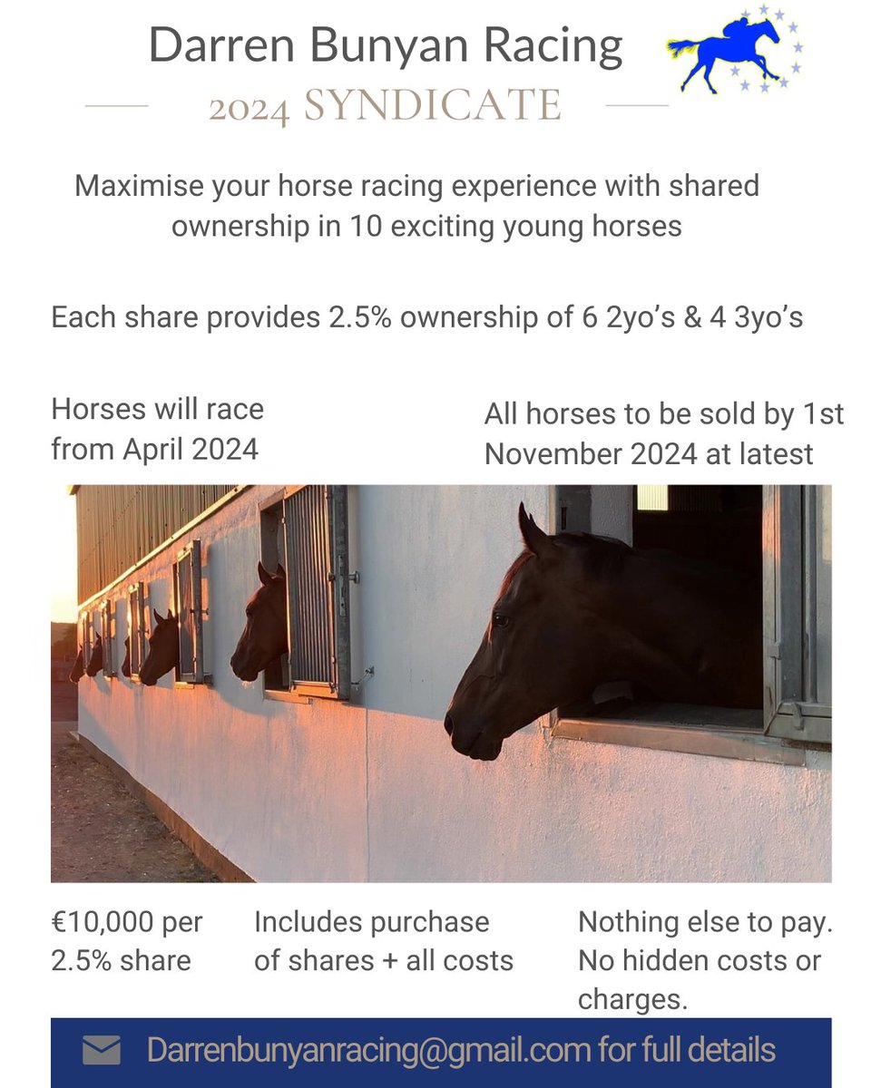DarrenBunyan's tweet photo. First runners this week for our exciting new syndicate. Small number of shares available. #GetInTouch #ExceptionalValue #10TimesBetter https://t.co/XruefKDU6W