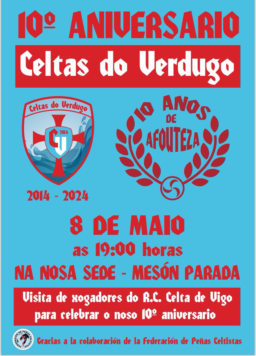 CeltasDoVerdugo's tweet photo. Xa temos fecha para o 10° aniversario da Nosa peña “ Celtas do Verdugo “
Tera lugar na nosa sede “MESON PARADA “
O día 8 de Mallo … por su postos Estades todos convidados a este evento … ESPERAMOSVOS  !!! 🩵🩵

CONTAREMOS CA PRESENCIA DA FPDC E DE ALGUNS XOGADORES DO 1.º EQUIPO https://t.co/tU9xS9Sfxr