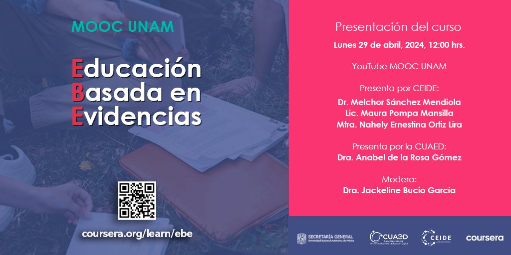 Mejora tu práctica educativa con el curso en línea 'Educación Basada en Evidencias' de MOOC UNAM! Toma decisiones fundamentadas en datos y evidencia científica y descubre metodologías para analizar y mejorar tus prácticas docentes. 📅 29 abril ⏰ 12h 🌐 youtube.com/watch?v=__MASY…