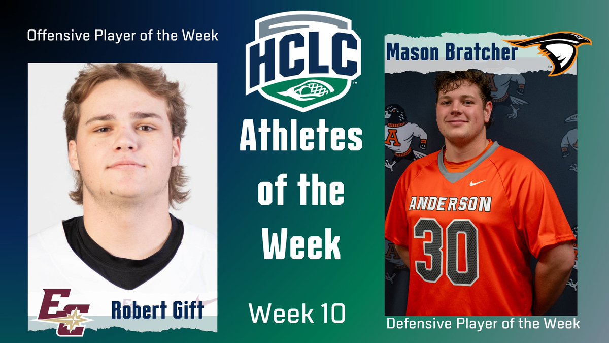 HCLC Men's Lacrosse | Athletes of the Week Congrats to the Men's Lacrosse Athletes of the Week: Offensive: Robert Gift, @EarlhamQuakers Defensive: Mason Bratcher, @AthleticsAU Full Release: tinyurl.com/4r3spz4k #TheHeartofD3 | #D3Lax