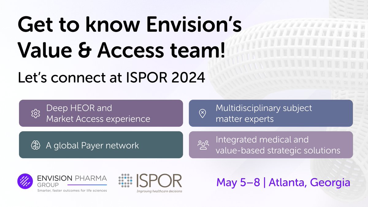 Don’t miss the chance to connect with our exceptional leaders – Suki Kandola, Arabella Stanley, and Karen Smoyer at #ISPOR2024! Please email value@envisionpharma.com to find a convenient time. #EnvisionPharma #HEOR #Healthcare