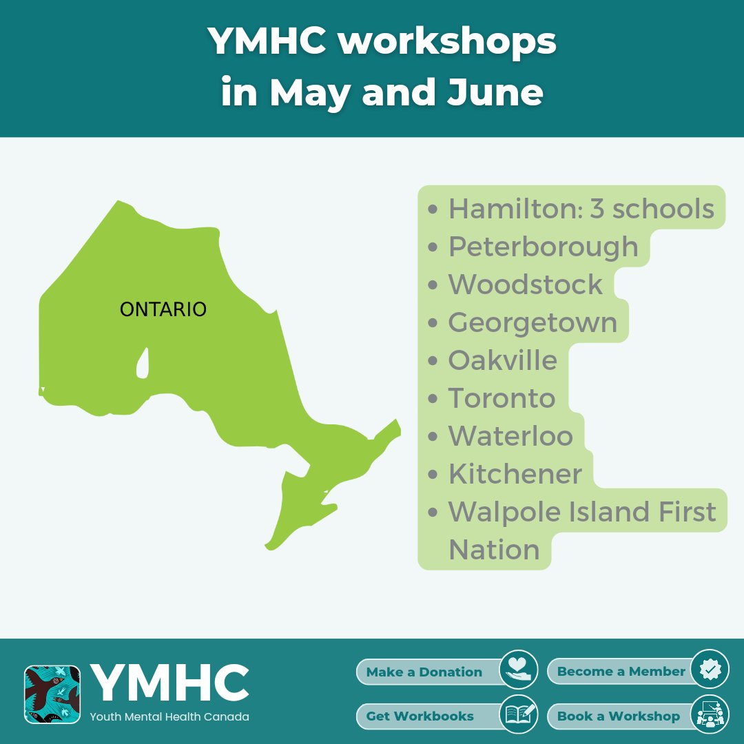 YMHC workshops in #Ontario in May #HamOnt #oakville #Toronto #Georgetown #Peterborough #nobleton #Woodstock #waterloo #kitchener #walpoleisland #studentmentalhealth #childmentalhealth #youthmentalhealth #MentalWellness #MentalHealthMatters #ymhc