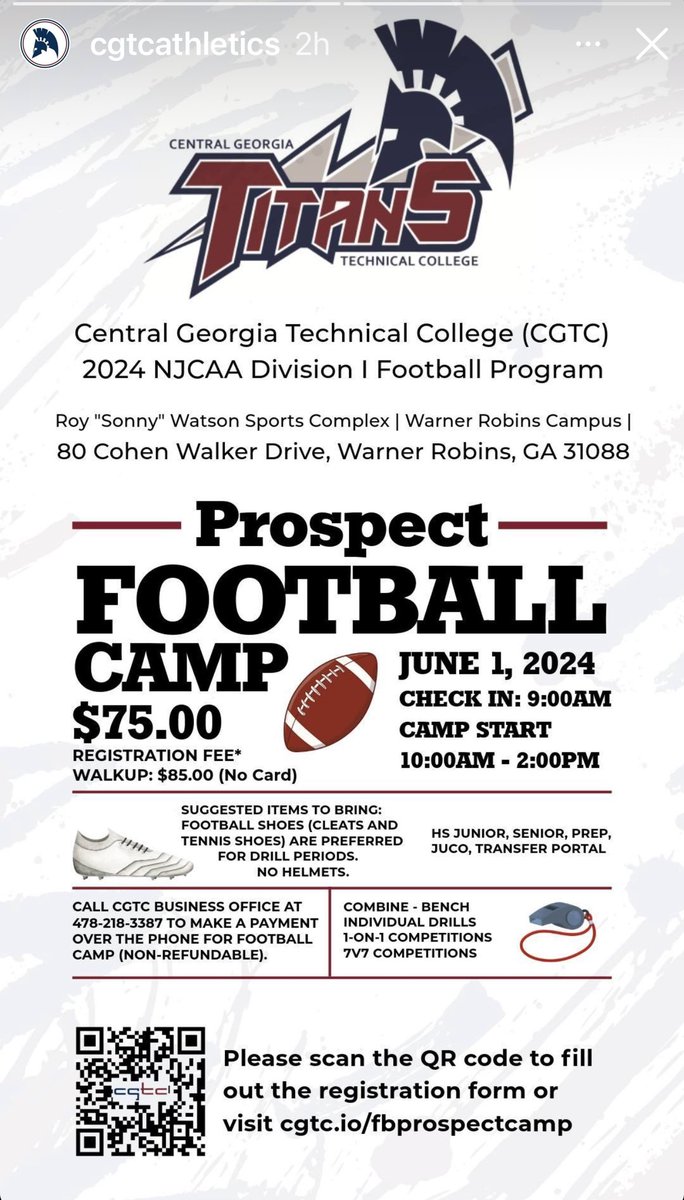 CGTC Prospect Football camp! 
Your opportunity is here!