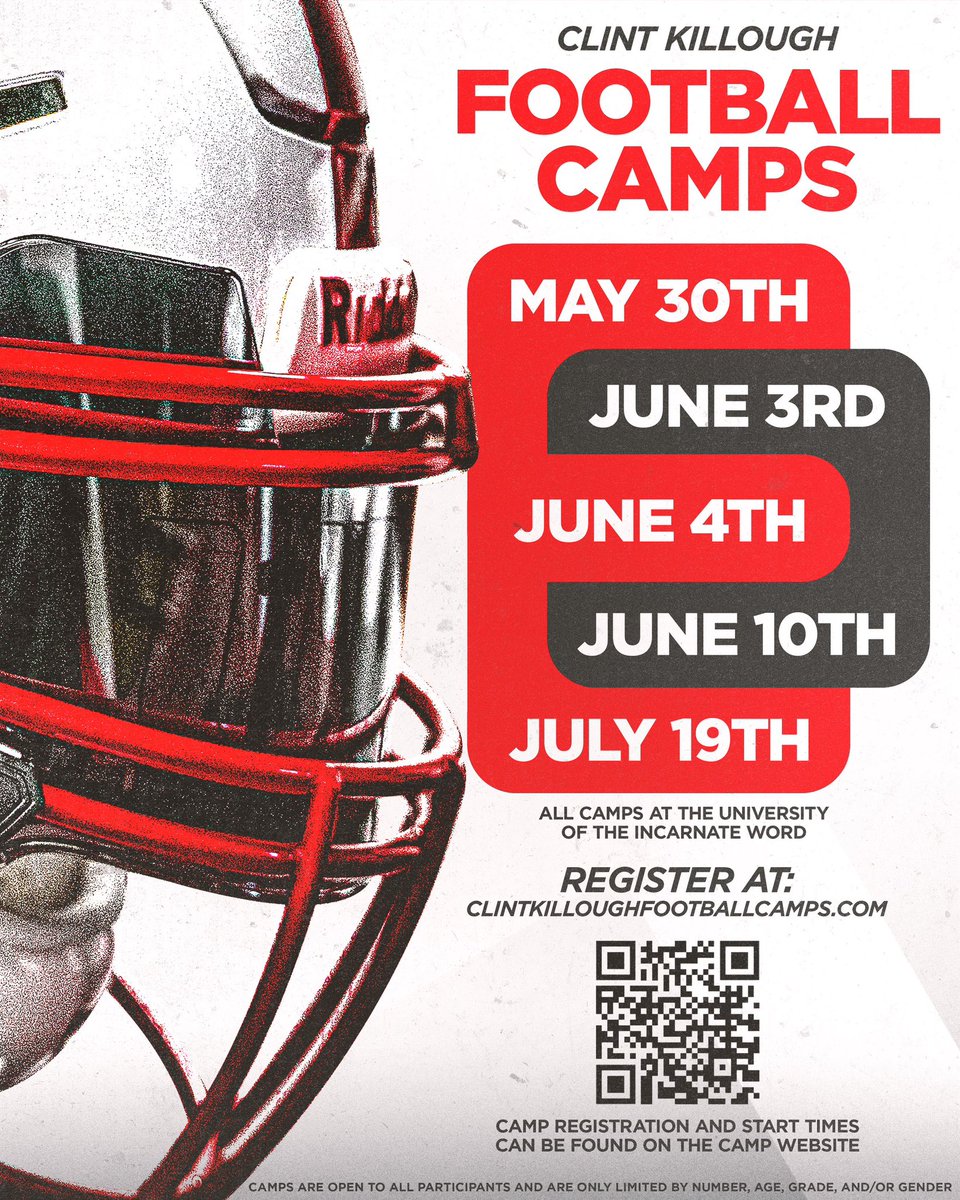 🚨Camp this Summer!!!🚨 May 30th Coming Up!!! Sign up for camp ASAP. 🔗 clintkilloughfootballcamps.com