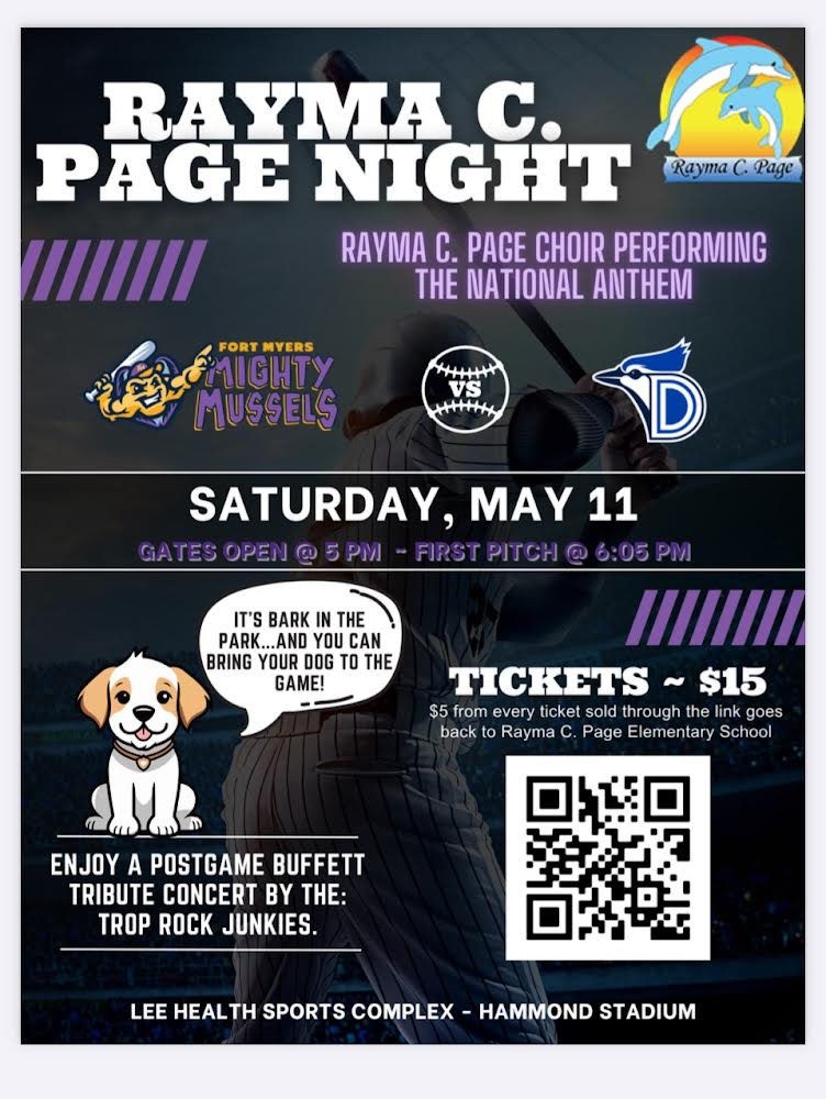 Rayma Familes
Take me out to the ball game! The Mighty Mussels baseball team is hosting Spirit Night for Rayma families on Sat., May 11th, at Hammond Stadium. Gates open at 5pm  and the first pitch will be at 6:05pm Purchase your tickets Flyer Below $4 goes to PTO.
Thank You PTO