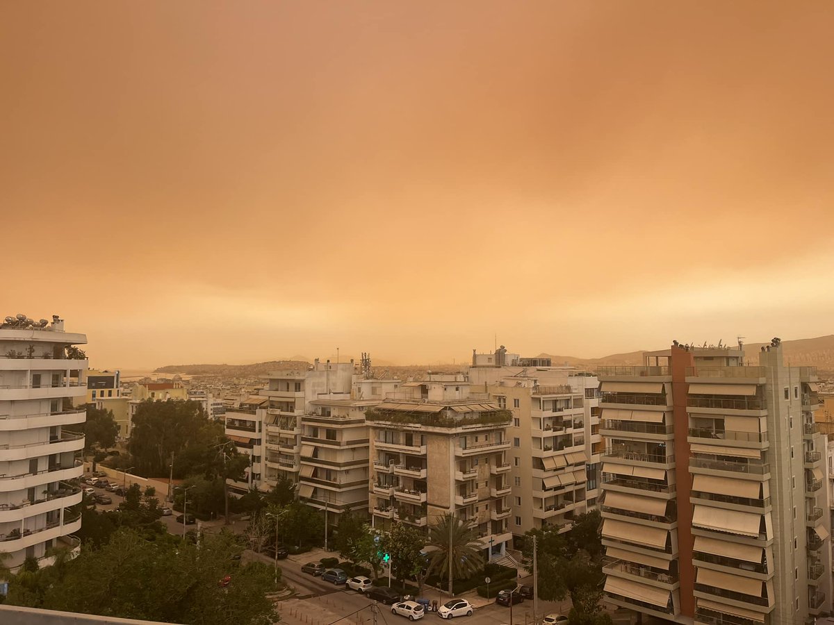 Athenian sky today. No filter, just sand #Greece