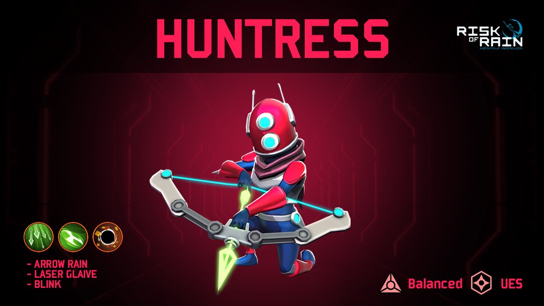 On the hunt for a reliable Survivor? Huntress is back in Risk of Rain: Hostile Worlds! With her Arrow Rain and Laser Glaive abilities in tow, she's equipped to take on any challenge. Sign up to find out when testing becomes available in your area: riskofrain.com/hostileworlds