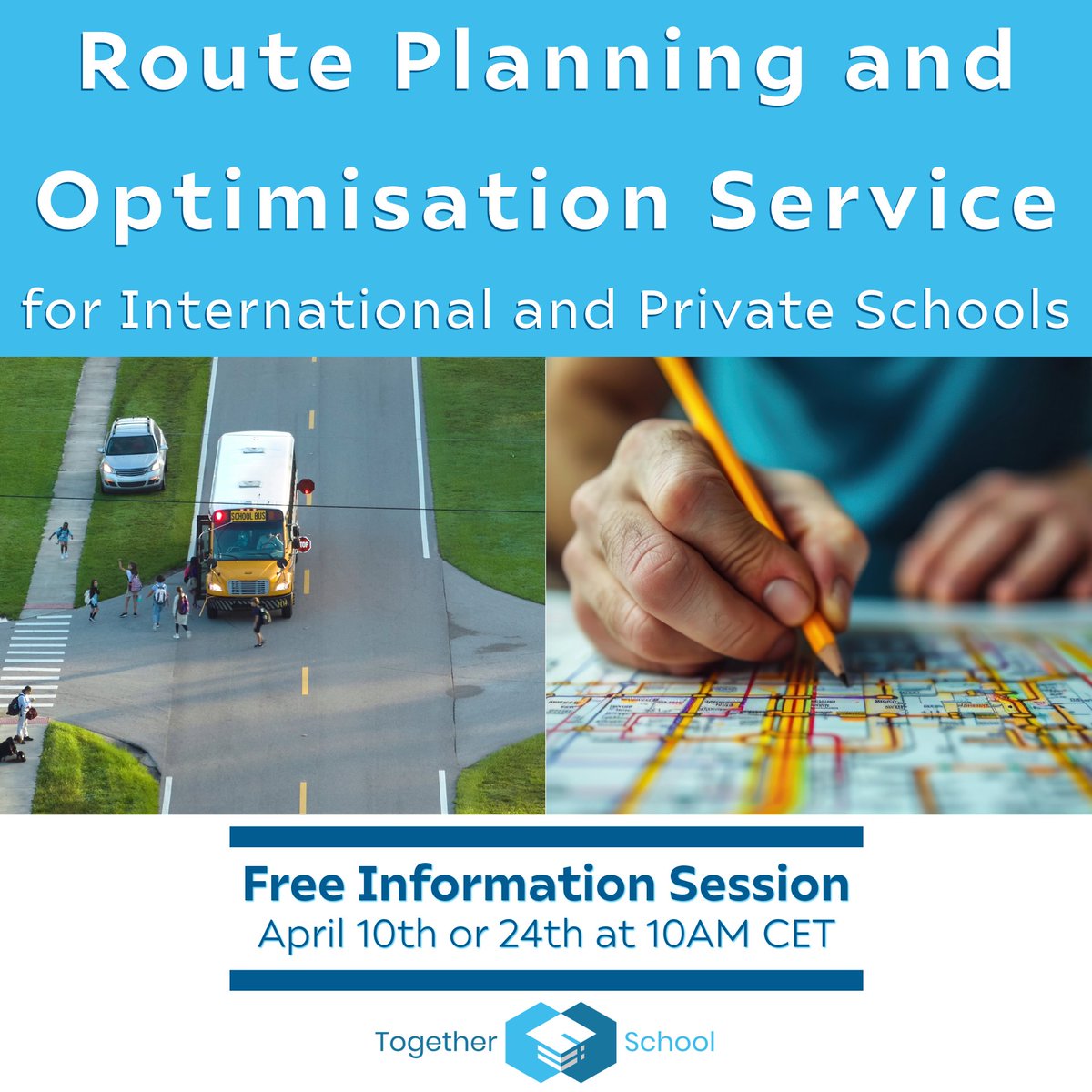 How long will your school spend planning bus routes this summer?  Join our information session to learn how Together School can reduce your planning time from weeks to days. Register here - zurl.co/JFQT #schoolleaders 
#internationalschools
#schooltransport