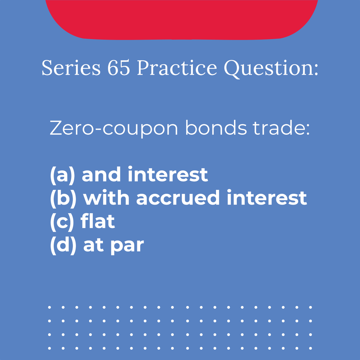 The Series 65 — Uniform Investment Adviser Law Exam — covers laws, ethics, regulations, and various other topics important to the role of a financial advisor. Test your knowledge with this sample question!

Learn more here: bit.ly/3wFhrPm

#Series65 #ExamPrep