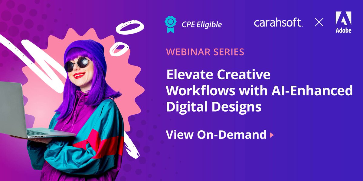 Transform your creative processes with insights from Adobe’s on-demand webinar sessions. Viewers will examine the transformative synergy of Adobe Creative Cloud and #AI. Watch the 8-part series here: carah.io/3b422fa