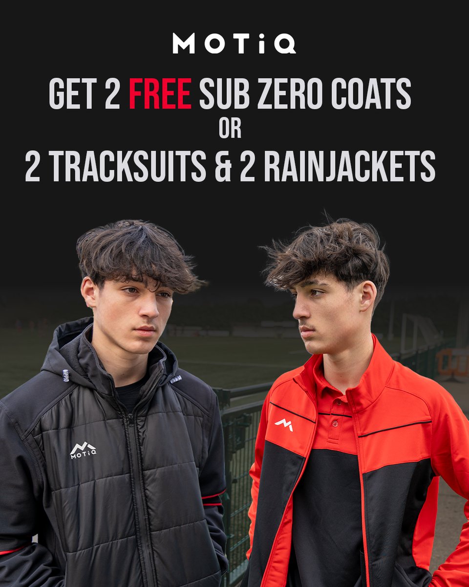 Only 7 days left to take advantage of our April Offer... Buy 15 full kits in April and receive either: 🆓 2 x tracksuits & 2 x Rain jackets or 🆓 2 x Sub Zero Jackets Get in contact with us today at sales@motiq.co.uk to take advantage of this offer