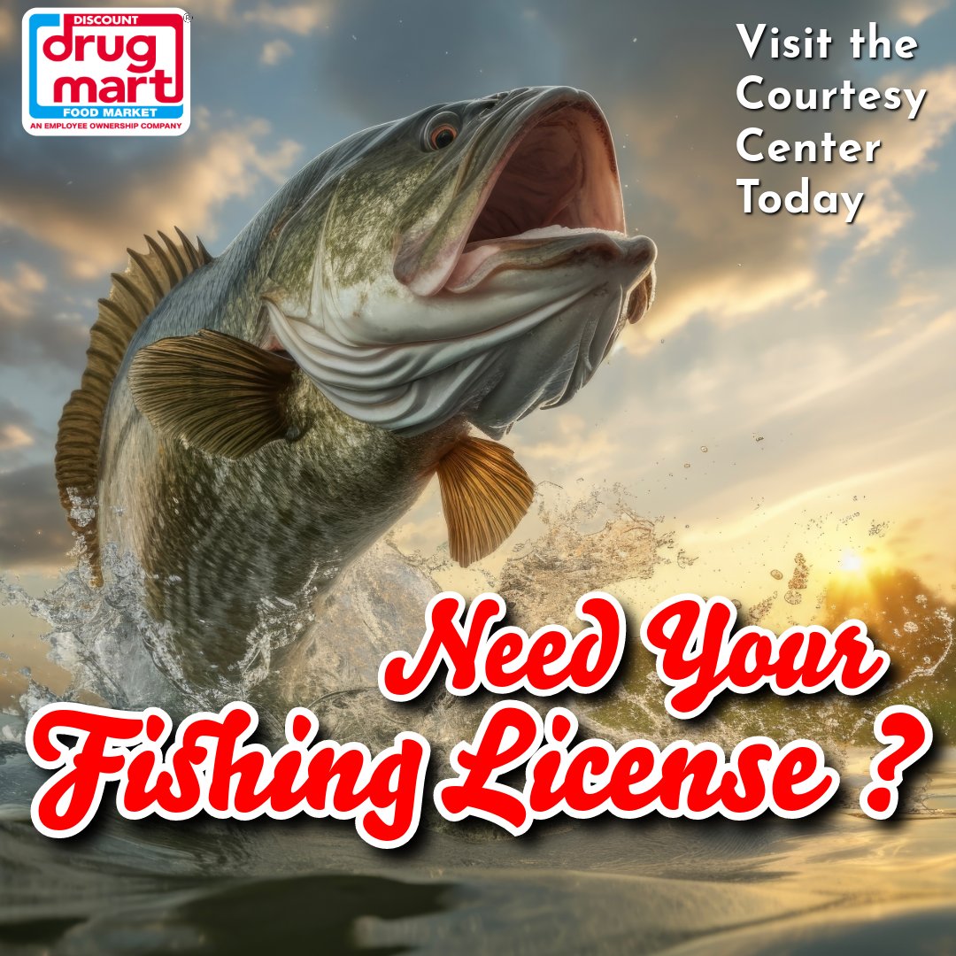 Ready to cast your line and reel in some fun? 🎣 Look no further than Discount Drug Mart for all your fishing needs! Swing by today to grab your fishing license and embark on your next outdoor adventure with ease.🌊 #FishingLicense #OutdoorAdventure #DDM #ohio