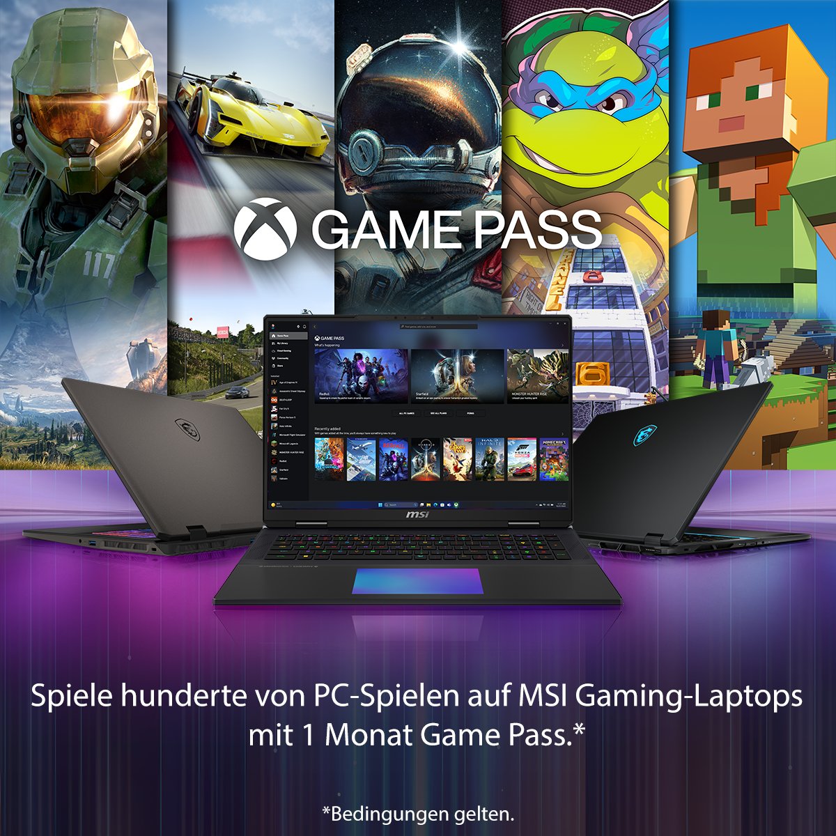 Achtung, Gamer! 👀 Wusstest du, dass 1 Monat Xbox Game Pass in deinem neuen MSI Gerät enthalten ist? Löse ihn jetzt ein, um Hunderte von PC-Spielen darauf zu spielen! 🎮