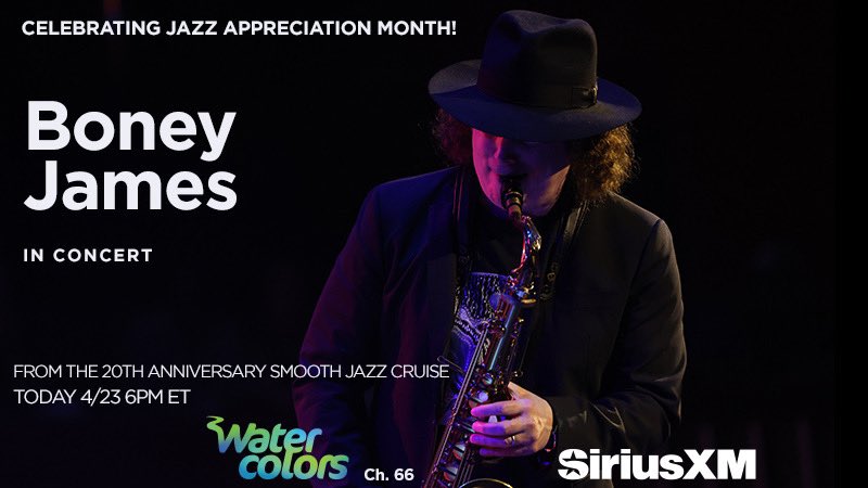 Watercolors is putting the 'JAM' in Jazz Appreciation Month w/8 days of LIVE performances from the 20th Anniversary Smooth Jazz Cruise! It all begins today with @boneyjames in an electric performance followed by the show-stopping duo of @peterwhitegtr with Vincent Ingala!