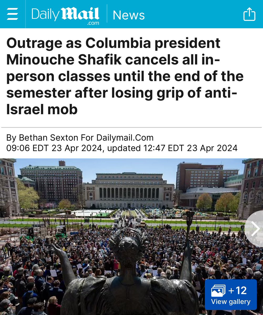 “Parents of Columbia students are being encouraged to demand refunds after the college cancelled all in-person classes as it struggles to get a grip on pro-Palestine protests. Embattled president Minouche Shafik announced that remote learning will remain in place for the