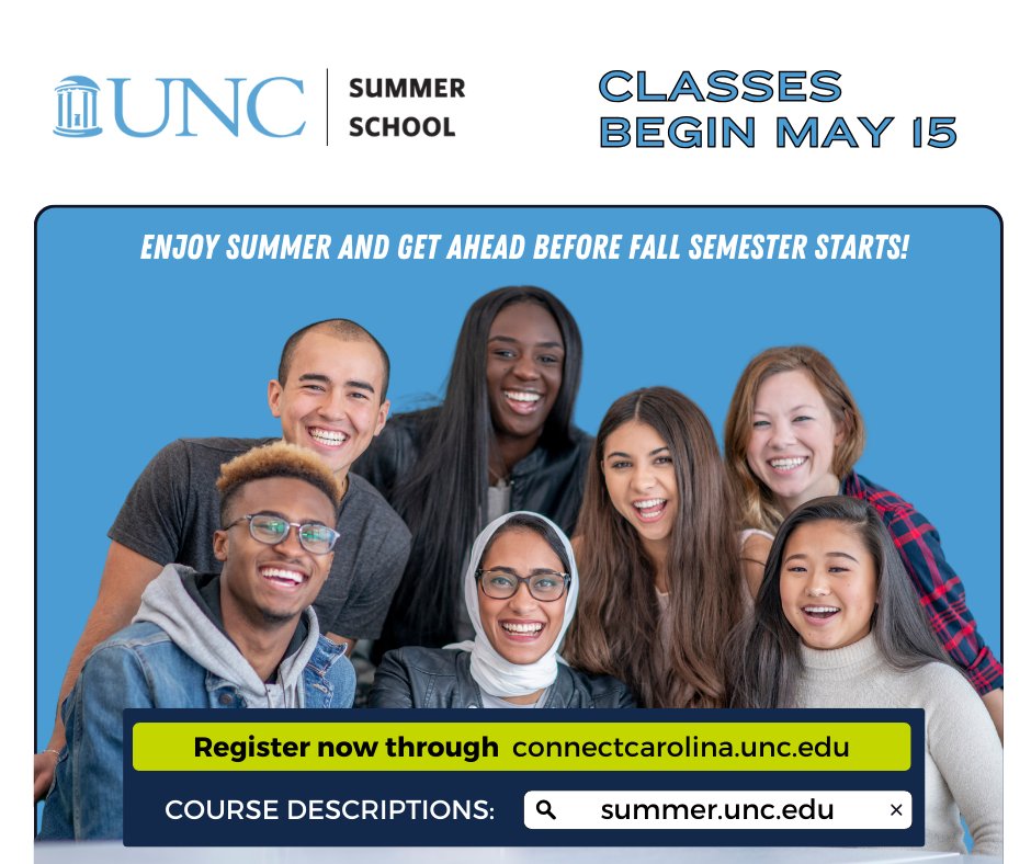#ad Enjoy your summer and get ahead before the fall semester starts with UNC Summer School! Register now through connectcarolina.unc.edu, and view the full course descriptions at summer.unc.edu. #UNC #UNCChapelHill #UNCSummerSchool #summerschool