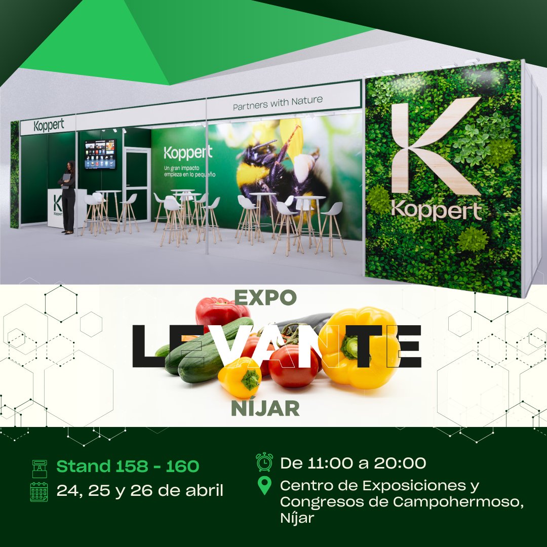 Un año más te esperamos en la feria #ExpoLevante, de Níjar.
Te presentaremos nuestras novedades en #ControlBiologico.

📌Visítanos en el pabellón 1, 𝐒𝐓𝐀𝐍𝐃 𝟏𝟓𝟖-𝟏𝟔𝟎
📆24, 25 y 26 abril
⏰De 11:00 a 20:00 horas

#Koppert #AgriculturaSostenible #Biocontrol