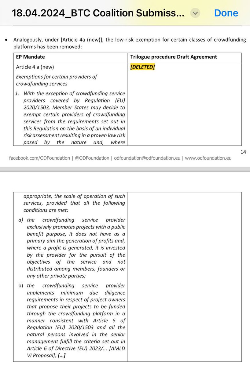 Check the text of the #AML regulation “before and after”: you see that provisions which defended #crowdfunding efforts for civil society organisations and supported by the @Europarl_EN in April 2023 were deleted during the #Trilogue.  

This unreasonable and disproportionate…