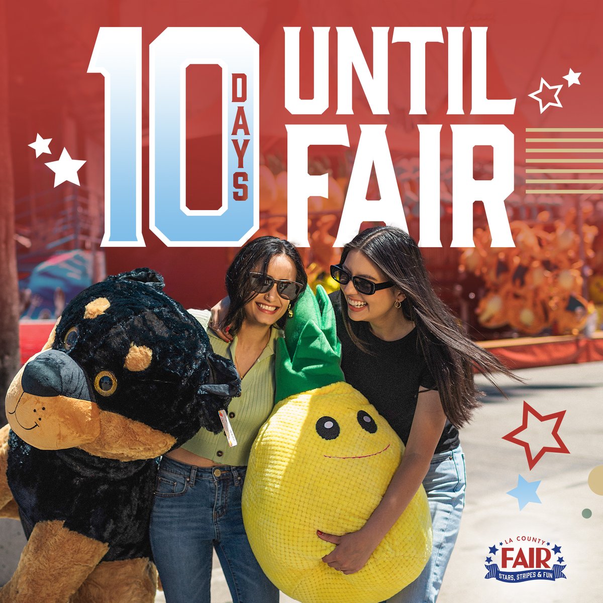 lacountyfair's tweet photo. Mark your calendars, folks! ๐๏ธ Just 10 days left until the LA County Fair kicks off with all its stars, stripes, and endless fun!
#LACountyFair #LACF2024 #StarsStripesFun https://t.co/VJ590xBm4a