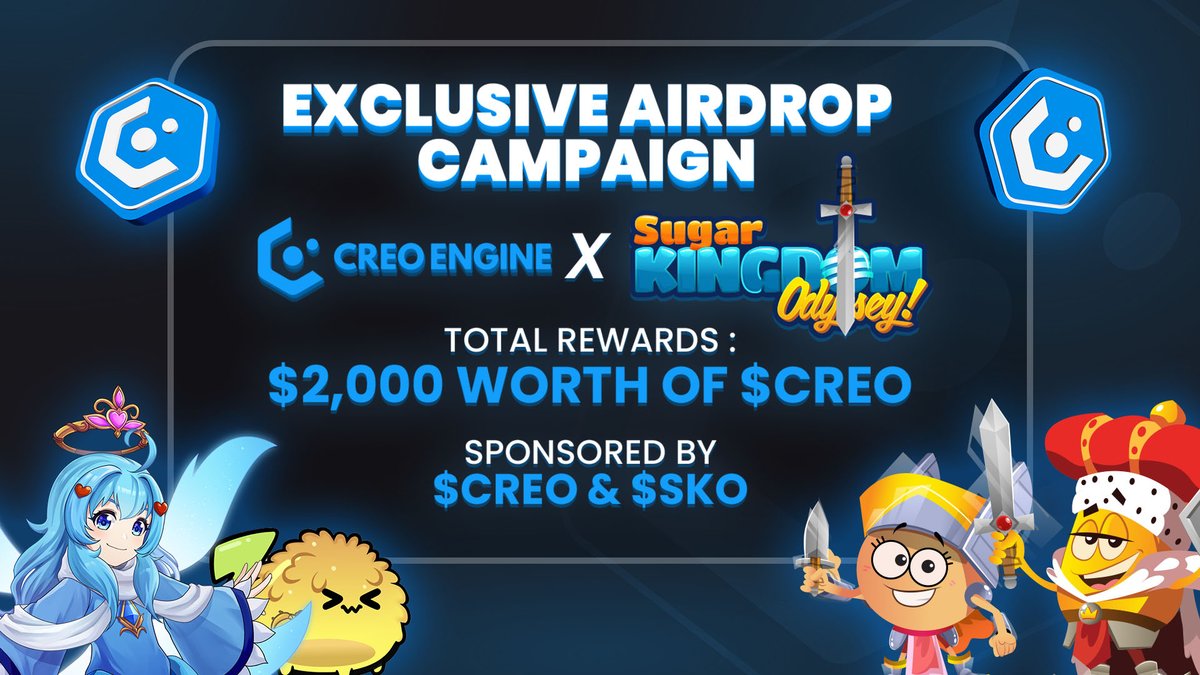 creo_engine's tweet photo. 𝐃𝐨𝐧'𝐭 𝐟𝐨𝐫𝐠𝐞𝐭 𝐭𝐨 𝐣𝐨𝐢𝐧 𝐭𝐡𝐞 𝐂𝐫𝐞𝐨 𝐄𝐧𝐠𝐢𝐧𝐞 𝐞𝐯𝐞𝐧𝐭 𝐰𝐢𝐭𝐡 @SugarKingdomNFT !!

Special for Creotizens and Sugar Kingdom fans, we’ll be AIRDROPPING a 𝘁𝗼𝘁𝗮𝗹 𝗼𝗳 $𝟮𝟬𝟬𝟬 𝘄𝗼𝗿𝘁𝗵 𝗼𝗳 $CREO 𝘁𝗼 𝟯,𝟬𝟬𝟬 𝗵𝗼𝗹𝗱𝗲𝗿𝘀 𝗳𝗿𝗼𝗺 𝗯𝗼𝘁𝗵 𝗰𝗼𝗺𝗺𝘂𝗻𝗶𝘁𝗶𝗲𝘀 - 𝘀𝗽𝗼𝗻𝘀𝗼𝗿𝗲𝗱 𝗯𝘆 $CREO & $SKO!

Creotizens, this is your cue to RUSH into Sugar Kingdom’s Discord: https://t.co/JDzAbaKxe6, 𝗨𝘀𝗲 𝗰𝗼𝗱𝗲 “𝗖𝗥𝗘𝗢𝗘𝗡𝗦𝗞𝗢” 𝘁𝗼 𝗴𝗮𝗶𝗻 𝗮 𝘀𝗽𝗲𝗰𝗶𝗮𝗹 𝗿𝗼𝗹𝗲 𝗮𝗻𝗱 𝗲𝗻𝗷𝗼𝘆 𝘀𝘂𝗿𝗽𝗿𝗶𝘀𝗲 𝗰𝗼𝗺𝗺𝘂𝗻𝗶𝘁𝘆 𝗿𝗲𝘄𝗮𝗿𝗱𝘀!!!

Lastly, expect more greatness to come in this sweet partnership, with $CREO Asset Interoperability blasting the power of $SKO 's NFTs!