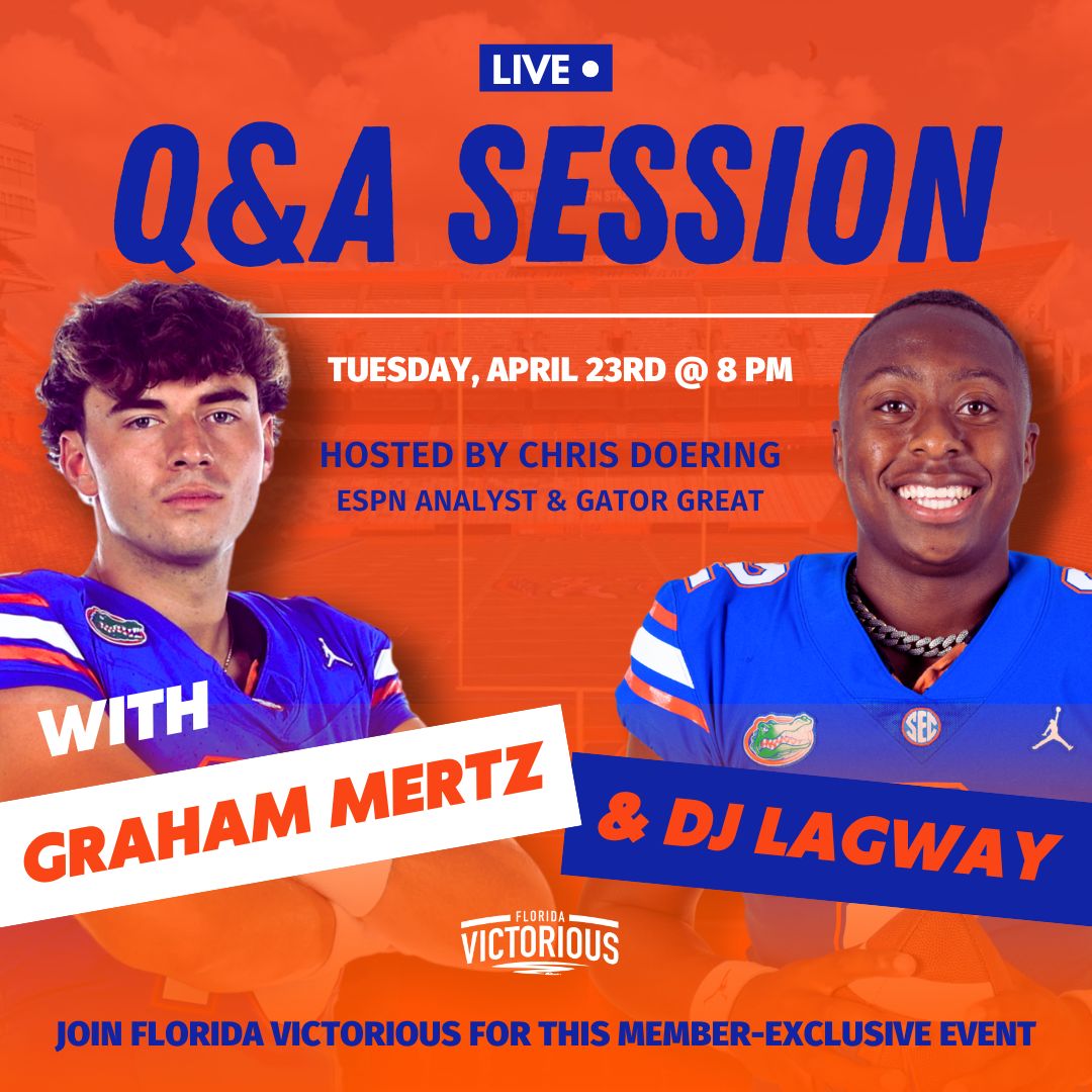 TONIGHT! Join our special Q&A session this evening with @gatorsfb @GrahamMertz5 & @DerekLagway, hosted by @ChrisDoering! 📍Members - check the member dashboard or email to register. @floridagators #GatorNation #GoGators #NIL